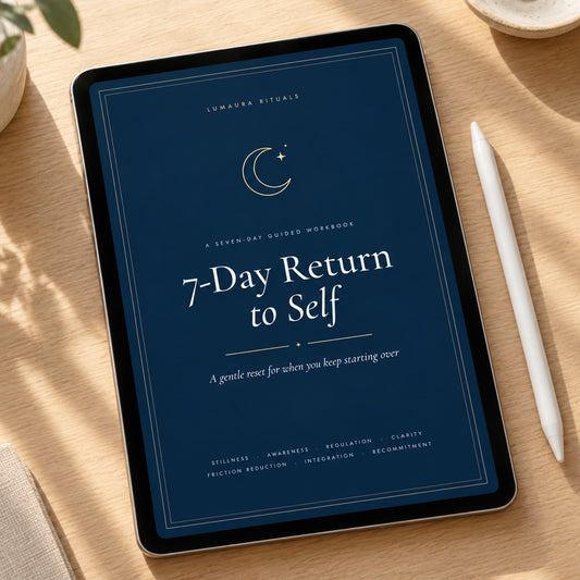 7-Day Return to Self workbook cover shown on a tablet