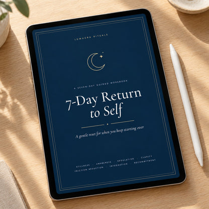 7-Day Return to Self workbook cover shown on a tablet