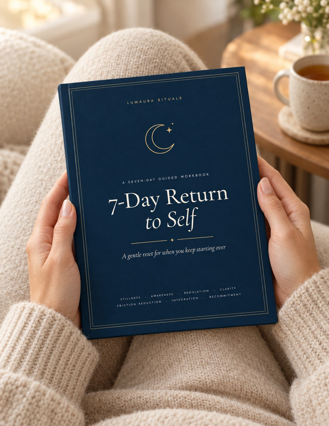 Hands holding the 7-Day Return to Self workbook